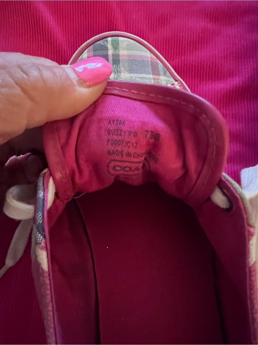Coach Pink Plaid Lace-Up Sneakers with White Laces - Picture 3 of 4